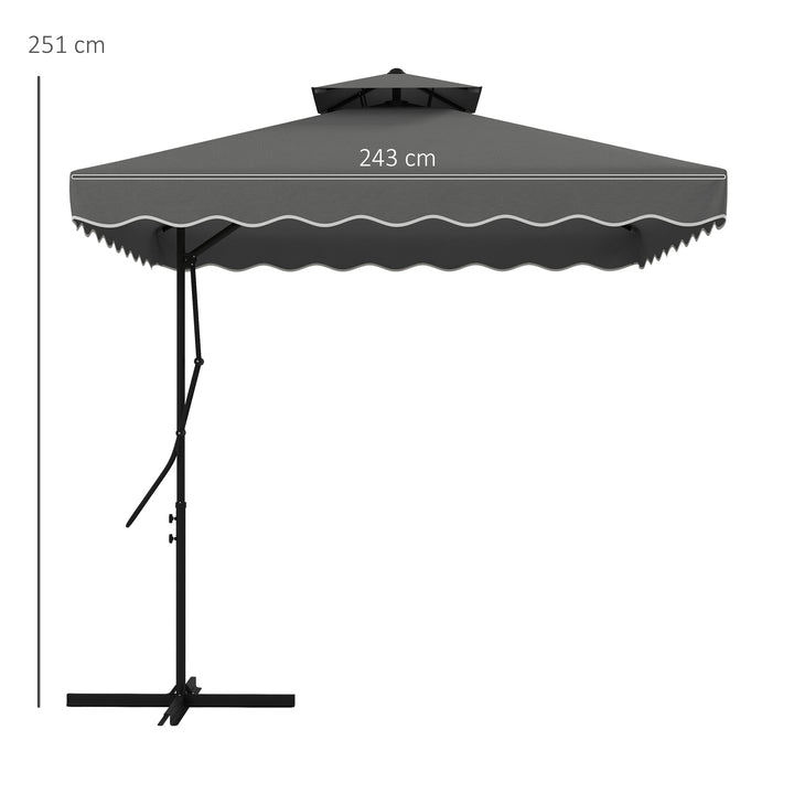 2.5m Square Double Top Garden Parasol Cantilever Umbrella with Ruffles, Dark Grey
