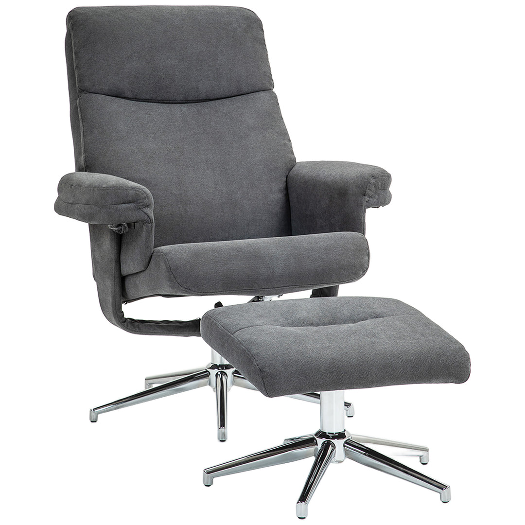 Velvet-Feel Recliner Chair and Ottoman - Dark Grey