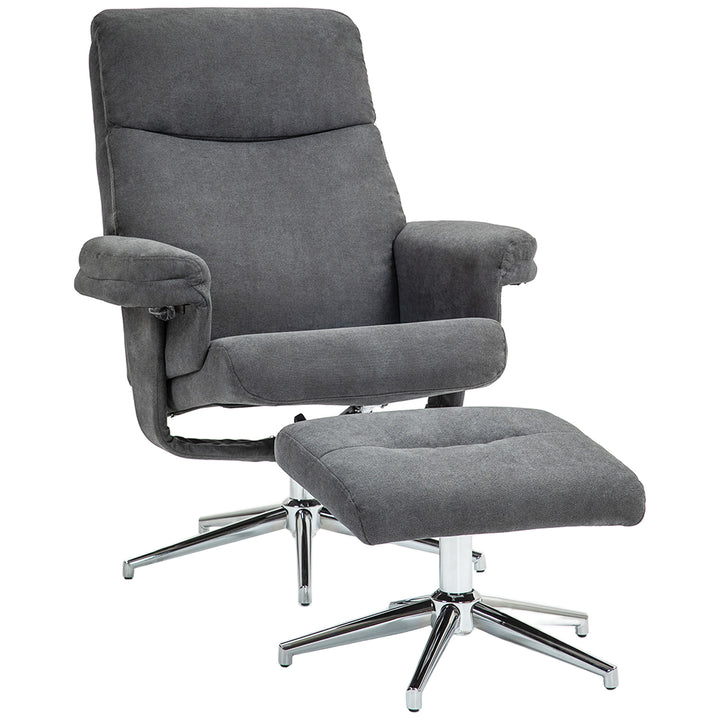 Velvet-Feel Recliner Chair and Ottoman - Dark Grey