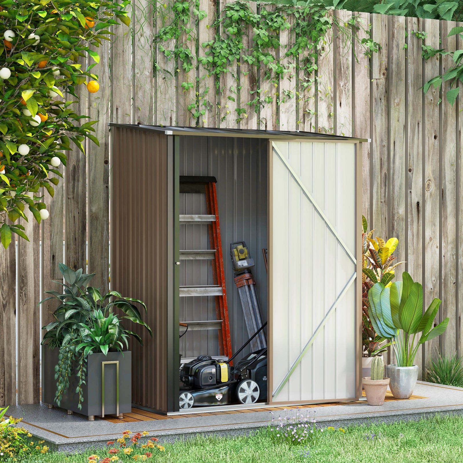 5.3 x 3.1ft Corrugated Steel Garden Shed - Brown