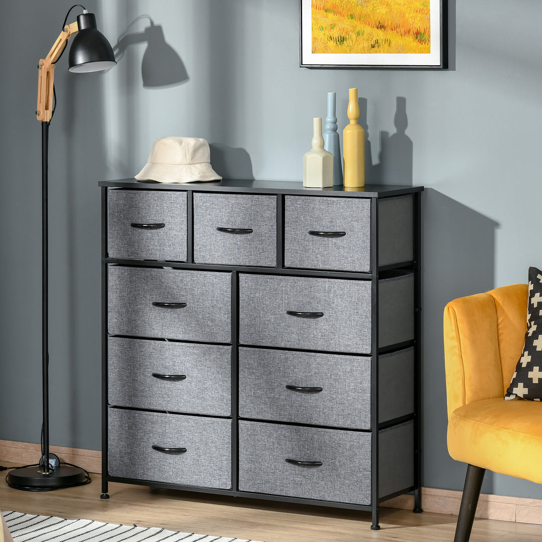 Nine Drawer Fabric Dresser - Grey