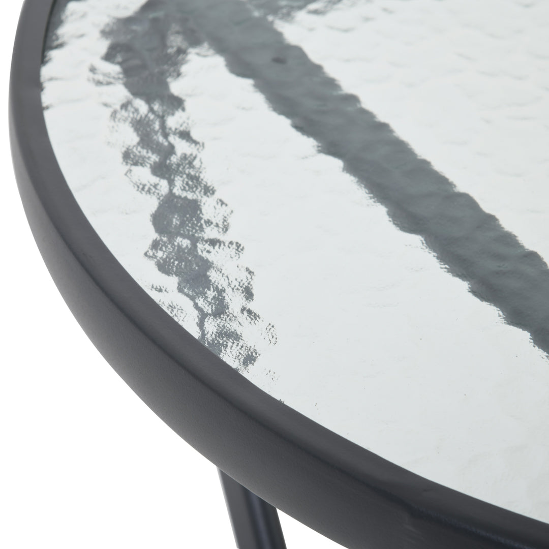 MCL 3 Pieces Rattan Bistro Set, Wicker Folding Garden Furniture Set with Glass Top Coffee Table and Chairs for Outdoor, Patio, Balcony, Grey