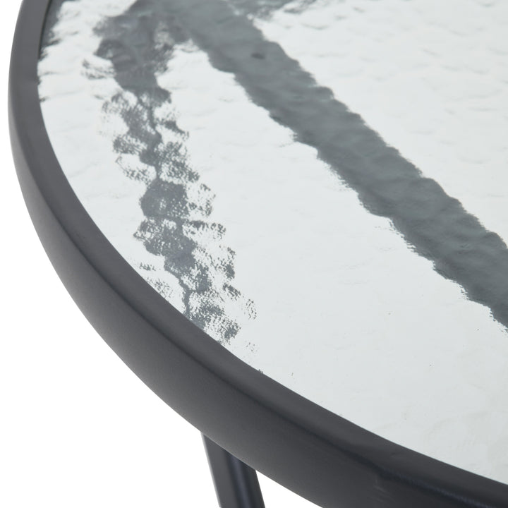 MCL 3 Pieces Rattan Bistro Set, Wicker Folding Garden Furniture Set with Glass Top Coffee Table and Chairs for Outdoor, Patio, Balcony, Grey