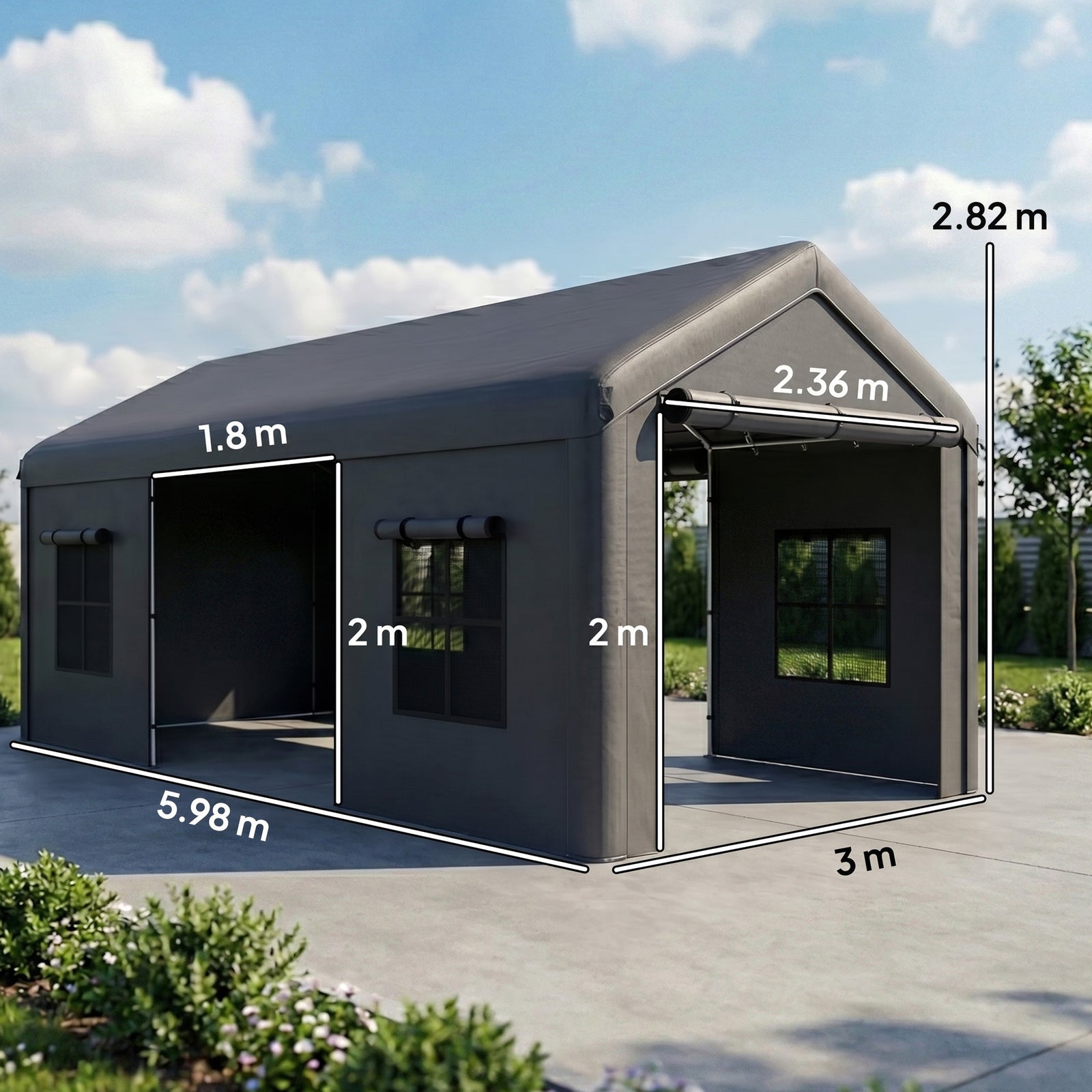 3 x 6 m Heavy Duty Carport, Portable Garage Car Canopy Tent with Galva