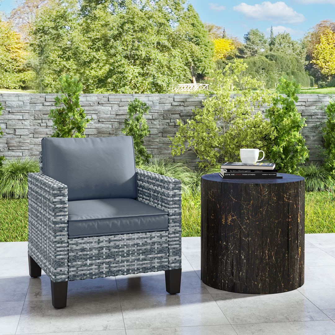 Single Rattan Armchair, with Cushions - Light Grey