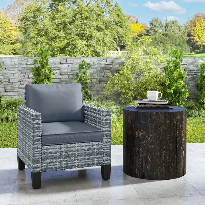 Single Rattan Armchair, with Cushions - Light Grey
