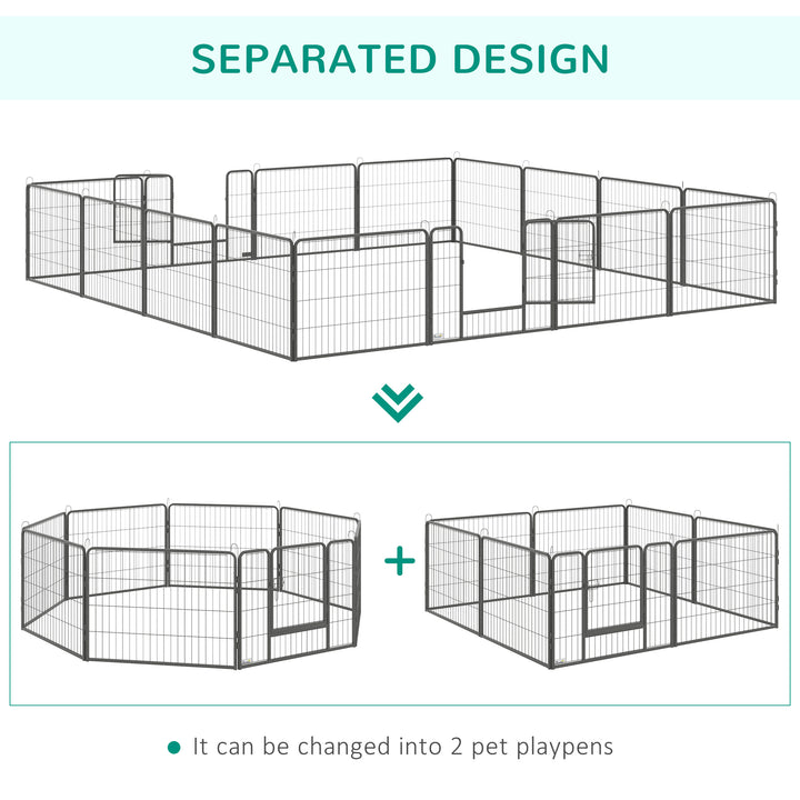 PawHut Heavy Duty Dog Pen with 2 Doors, 16 Panels Dog Playpen, Portable Puppy Pen for Indoors, Outdoors, 60H cm | Aosom UK