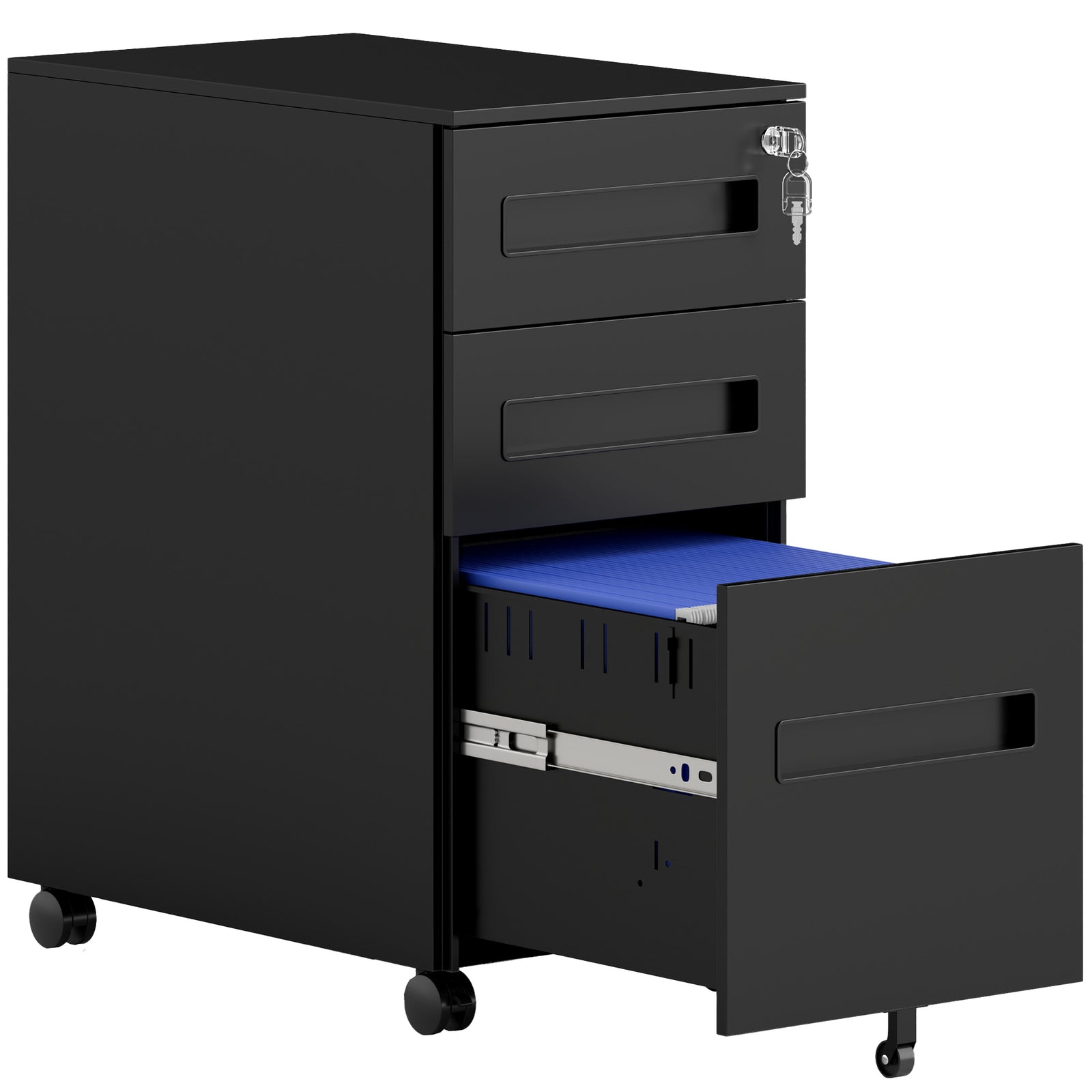 Three-Drawer Steel Filing Cabinet - Black