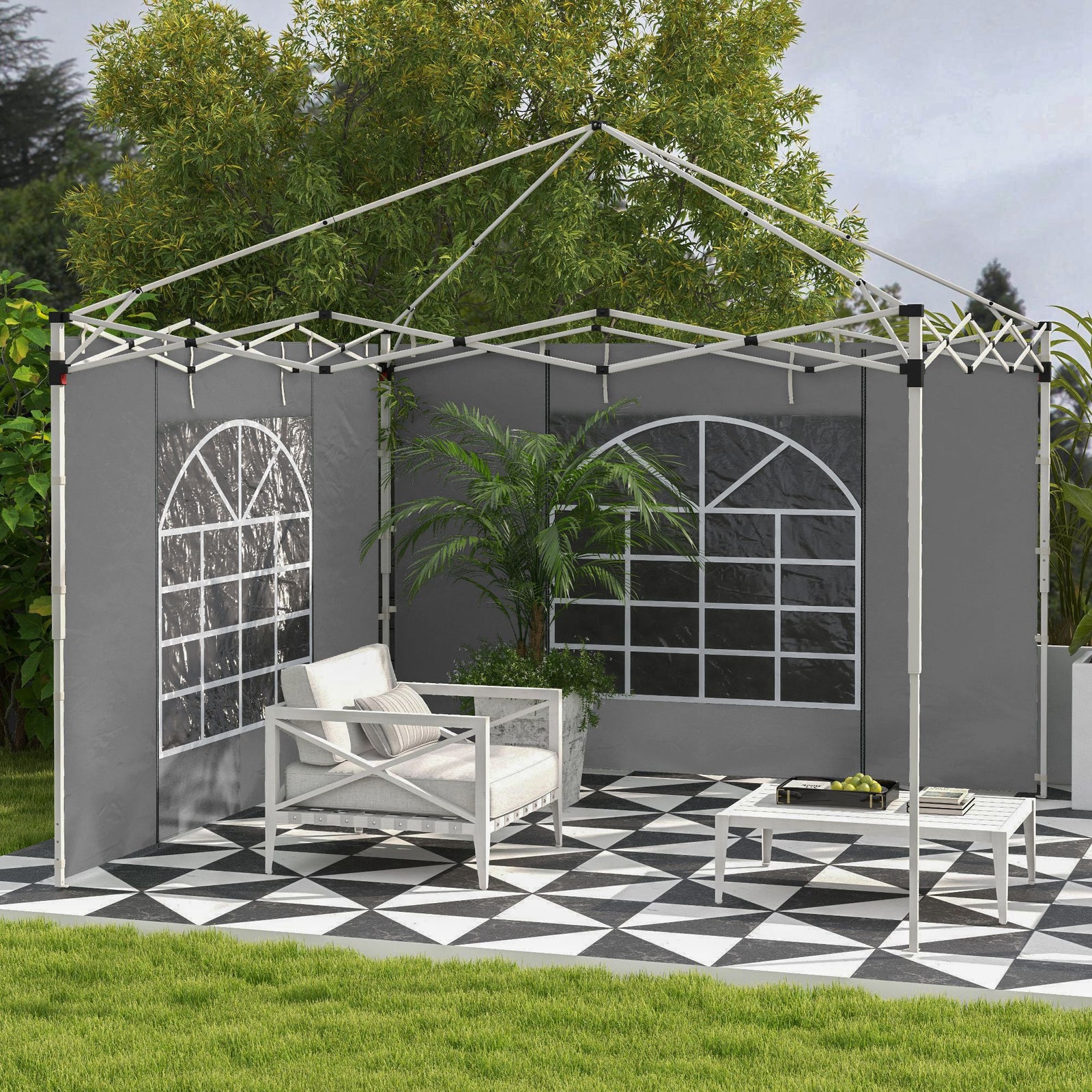 Gazebo Side Panels, 2 Pack Sides Replacement, for 3x3(m) or 3x6m Pop Up Gazebo, with Windows and Doors, Light Grey