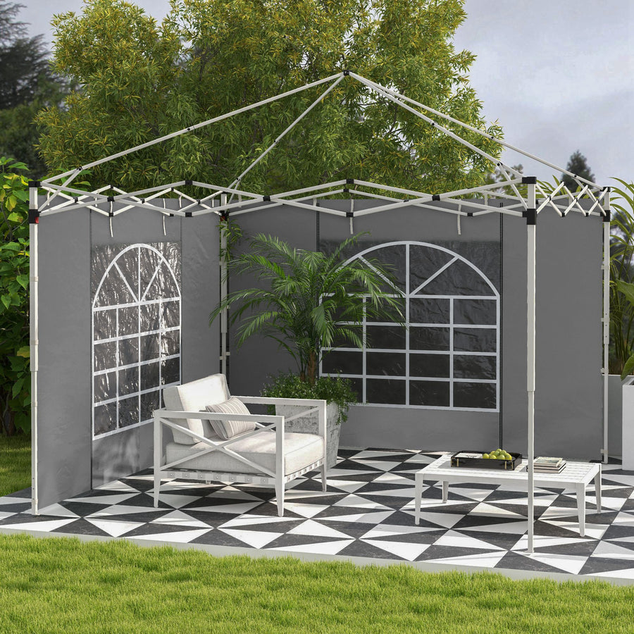 Gazebo Side Panels, 2 Pack Sides Replacement, for 3x3(m) or 3x6m Pop Up Gazebo, with Windows and Doors, Light Grey