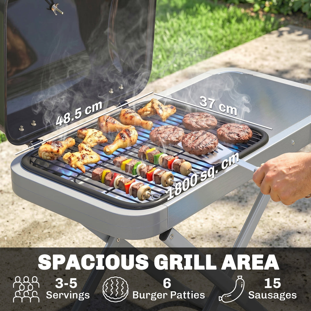 Foldable Gas BBQ Grill with Side Table, Portable Gas Barbecue Grill wi