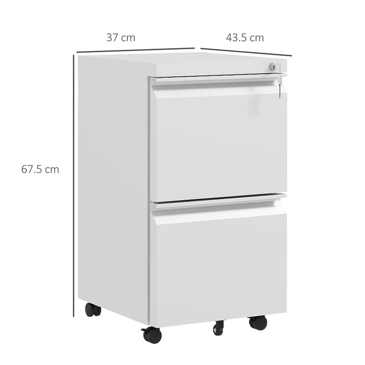 2-Drawer Mobile Filing Cabinet, Steel Lockable File Cabinet for Letter, A4 and Legal Size, Pre-Assembled Body, White