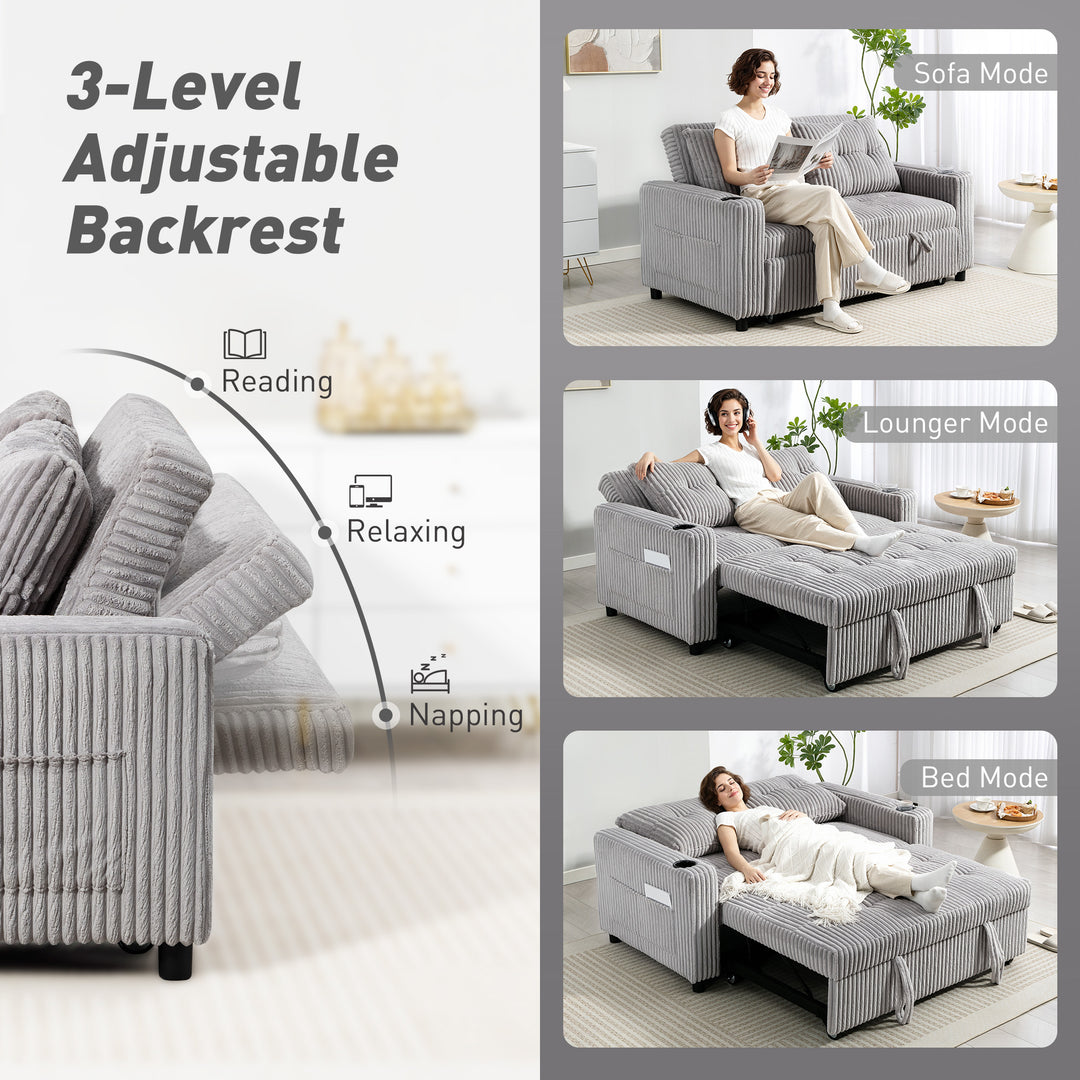 MCL 2 Seater Click Clack Sofa Bed with Pull Out Design, Corduroy Upholstery - Light Grey