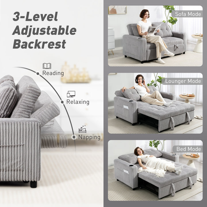 MCL 2 Seater Click Clack Sofa Bed with Pull Out Design, Corduroy Upholstery - Light Grey