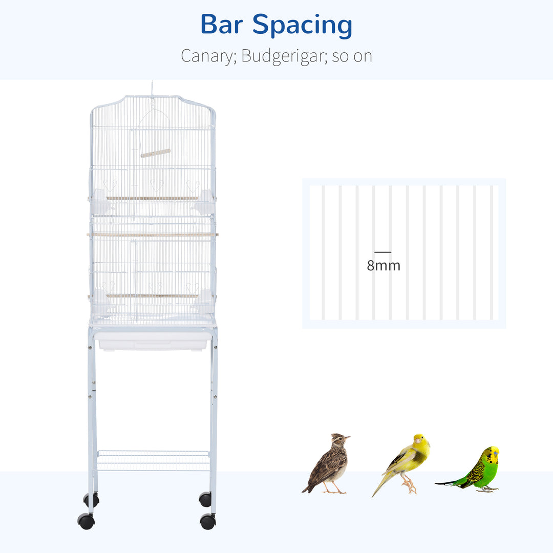 MCL Bird Cage Budgie Cages for Finch Canary Parakeet with Stand Wheels Slide-out Tray Accessories Storage Shelf, White 46.5 x 36 x 157 cm