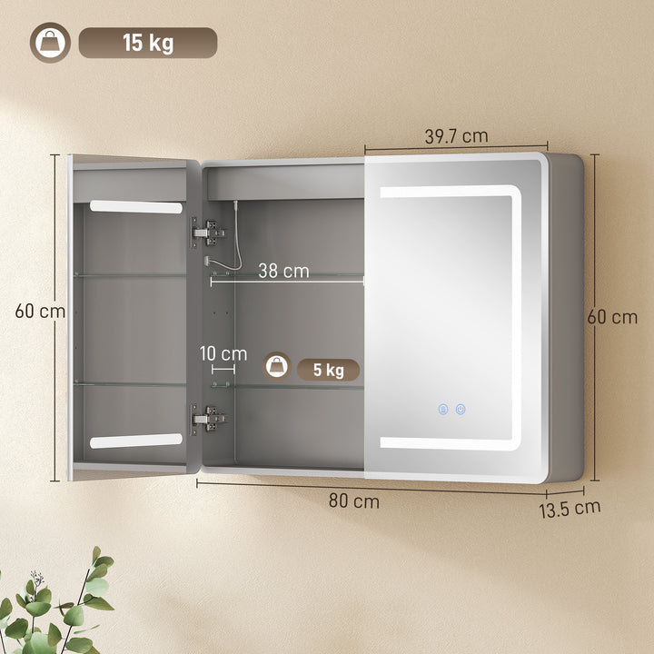 Mirrored Bathroom Cabinet with LED Lights, 60 x 80 cm Bathroom Mirror 
