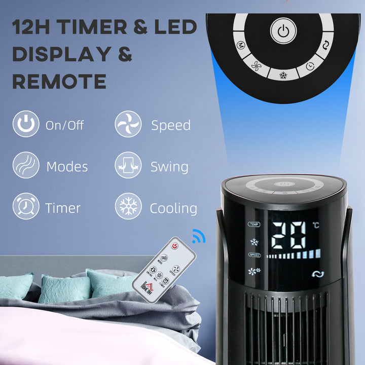 MCL Ice Cooling Tower Fan, Water Conditioner Evaporative Air Cooler Unit with 4 Modes, 3 Speed, Remote Control, Timer, Oscillating for Home Bedroom, Black