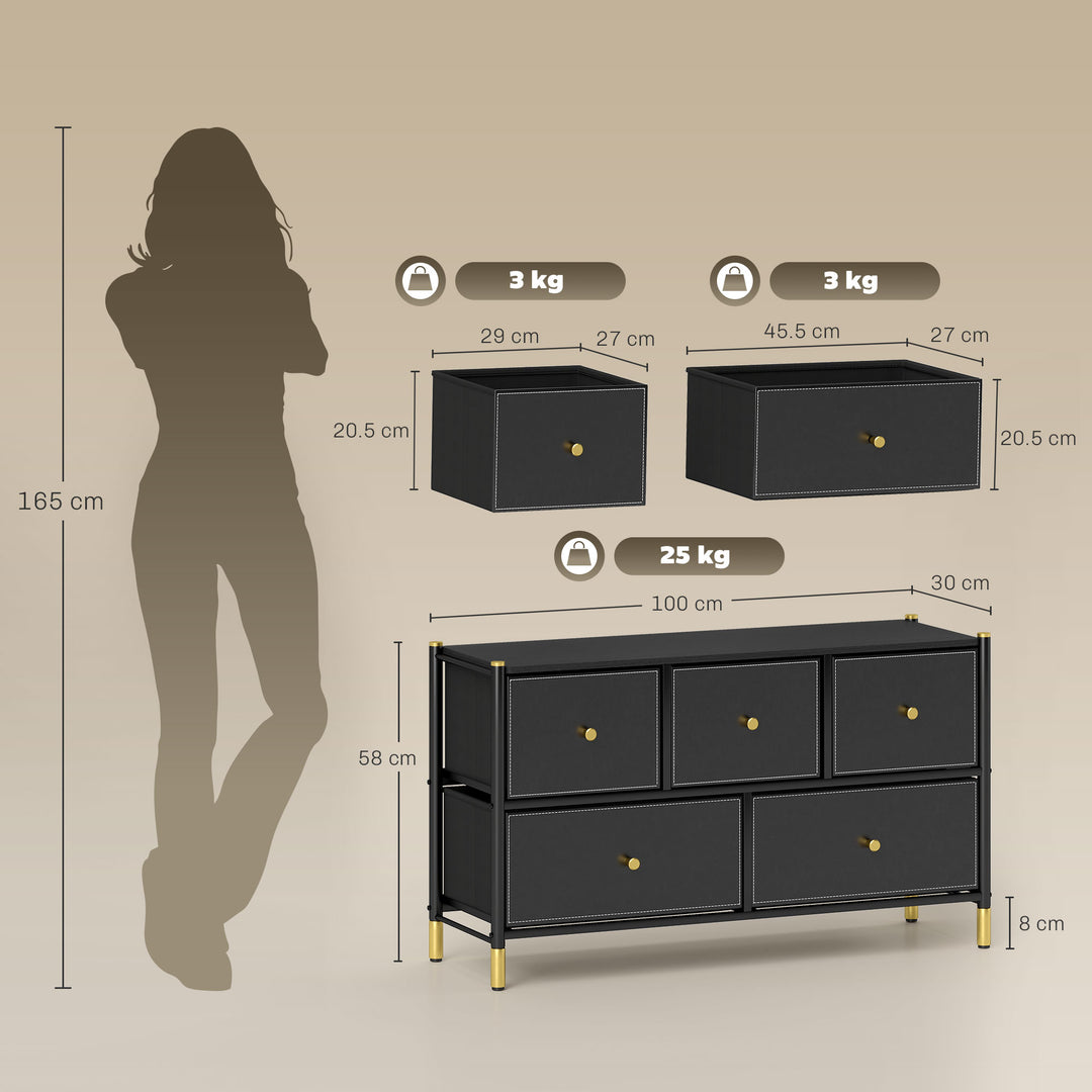 Faux Leather Front Chest of Drawers - Black