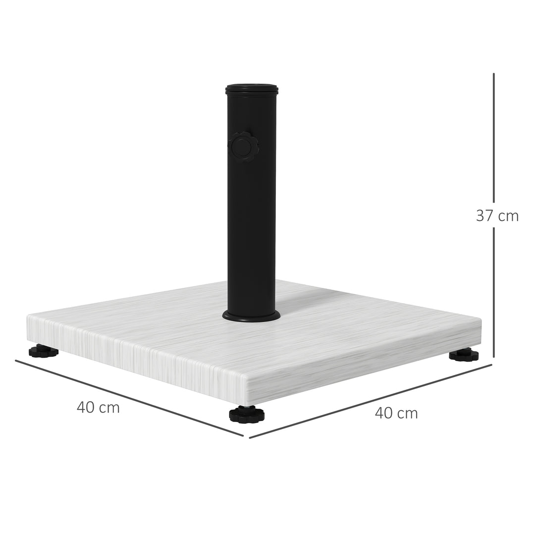 12kg Garden Parasol Base with Adjustable Foot Pad and Knob, Concrete Umbrella Stand with Wood Effect, Rectangular Parasol Holder for 38mm and 48mm Poles, White
