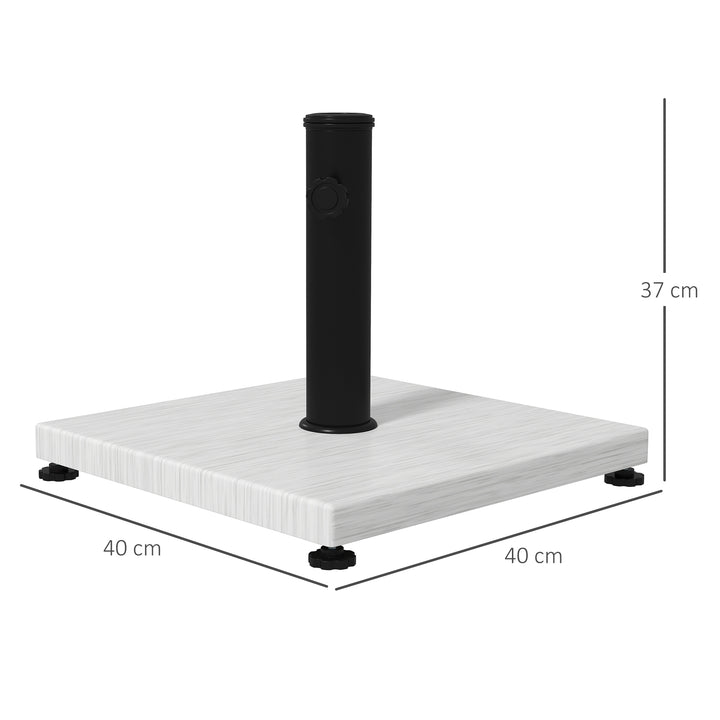 12kg Garden Parasol Base with Adjustable Foot Pad and Knob, Concrete Umbrella Stand with Wood Effect, Rectangular Parasol Holder for 38mm and 48mm Poles, White