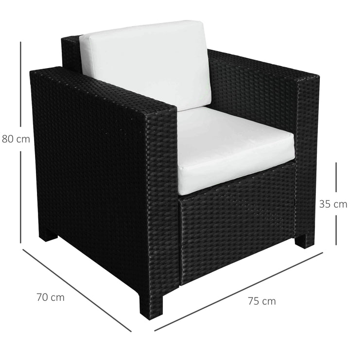 Single Seater Rattan Chair Sofa with 10 cm Thick Padded Cushion, All-Weather PE Wicker Weave Garden Armchair with Armrests, Black