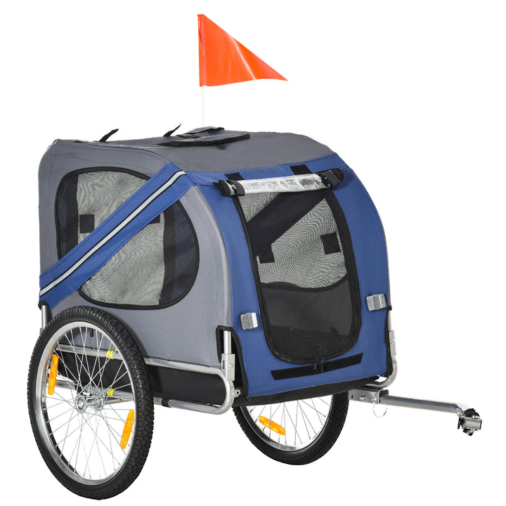 MCL Folding Dog Bike Trailer Pet Cart Carrier for Bicycle Travel in Steel Frame with Hitch Coupler - Blue & Grey