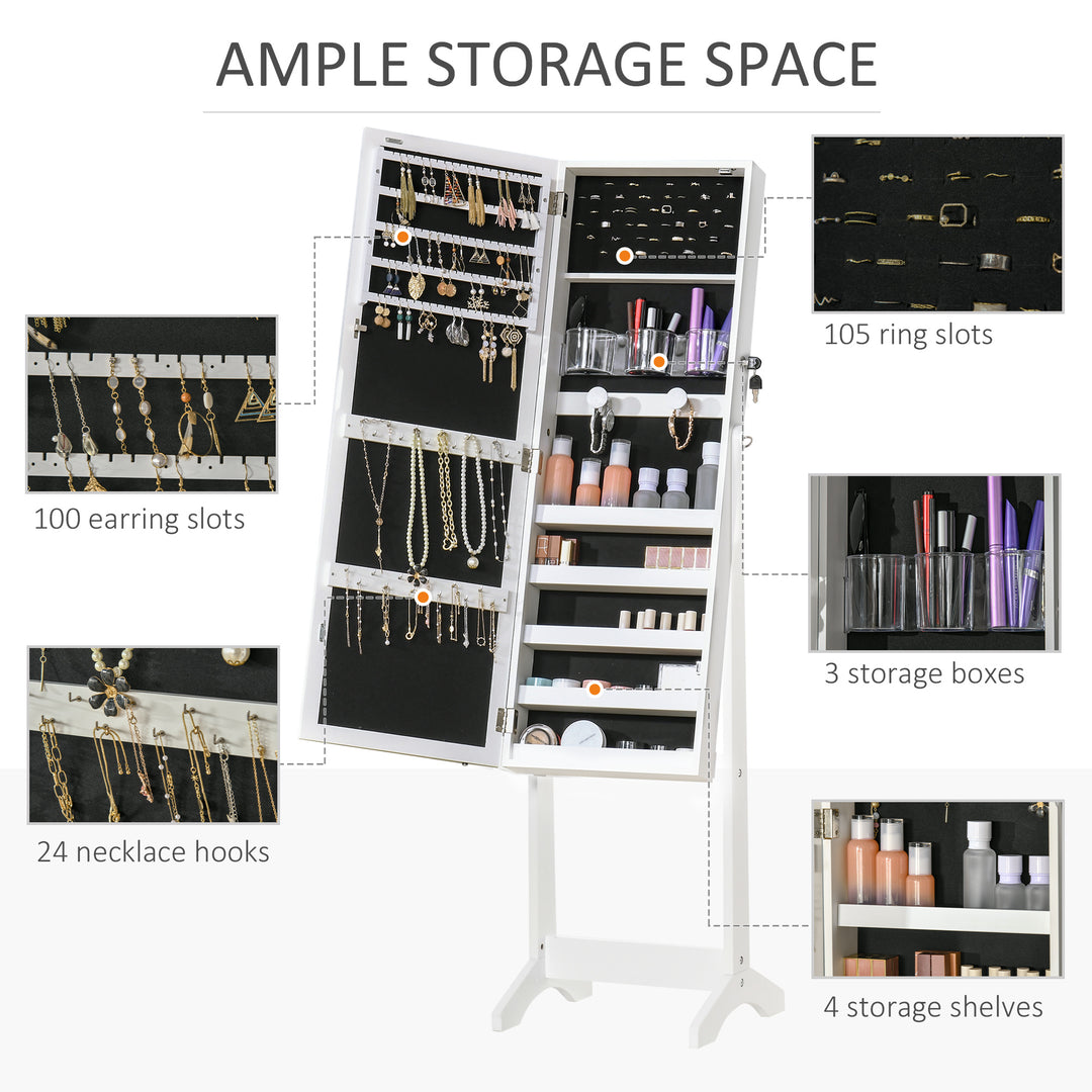 HOMCOM Lockable Jewellery Cabinet with LED Light & Full