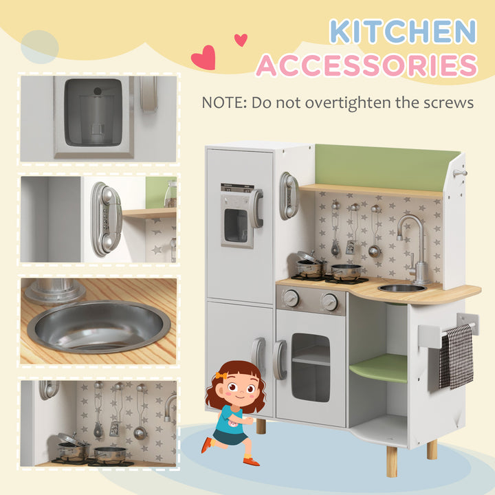 AIYAPLAY Toy Kitchen, Kids Play Kitchen Role Playing Game with Phone, Ice Maker, Stove, Sink, Utensils, for 3