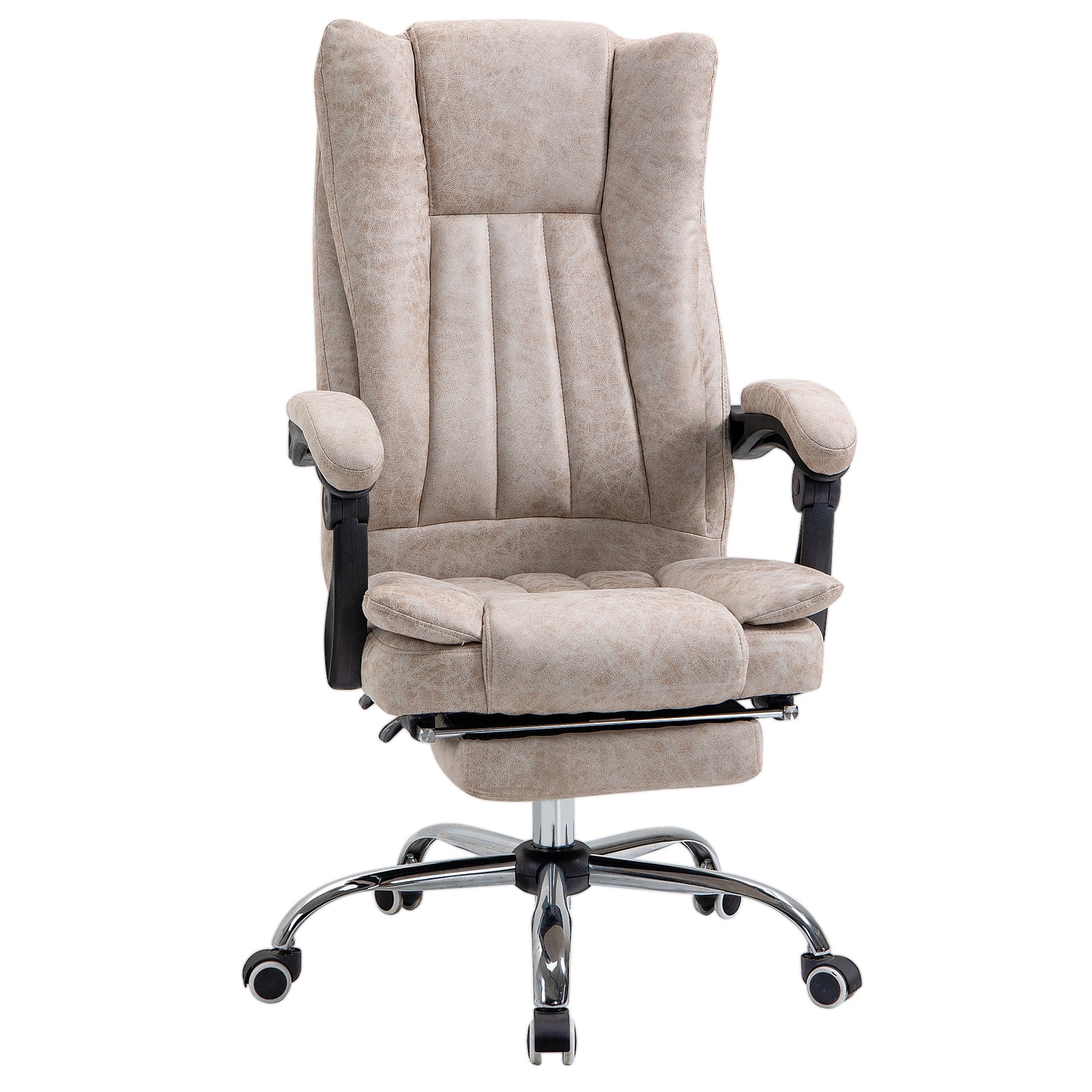 Home Office Chair Microfibre Desk Chair with Reclining Function Armrests Swivel Wheels Footrest Beige