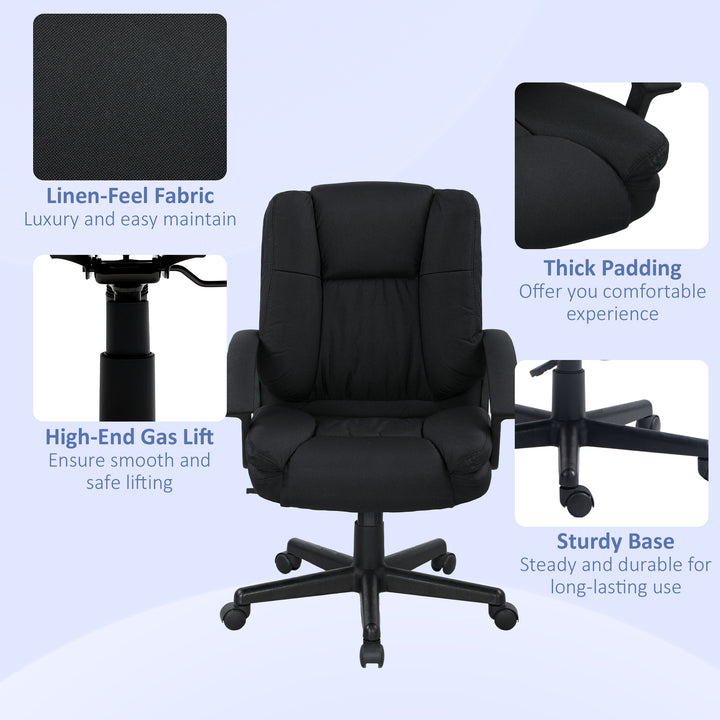 Linen-Look Padded Office Chair - Black