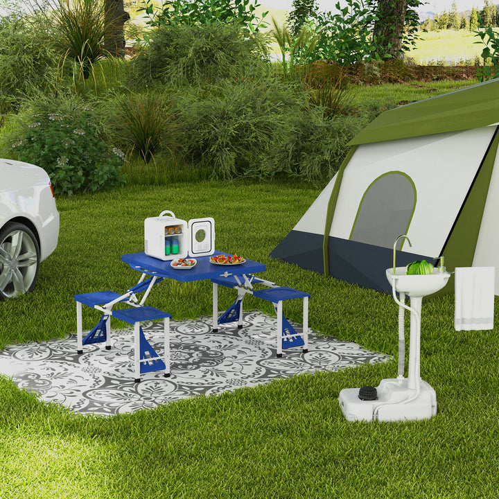 Camping Portable Handwash Sink w/ Towel Holder & Soap Dispenser Rolling Wheels Outdoor Drainage Equipment