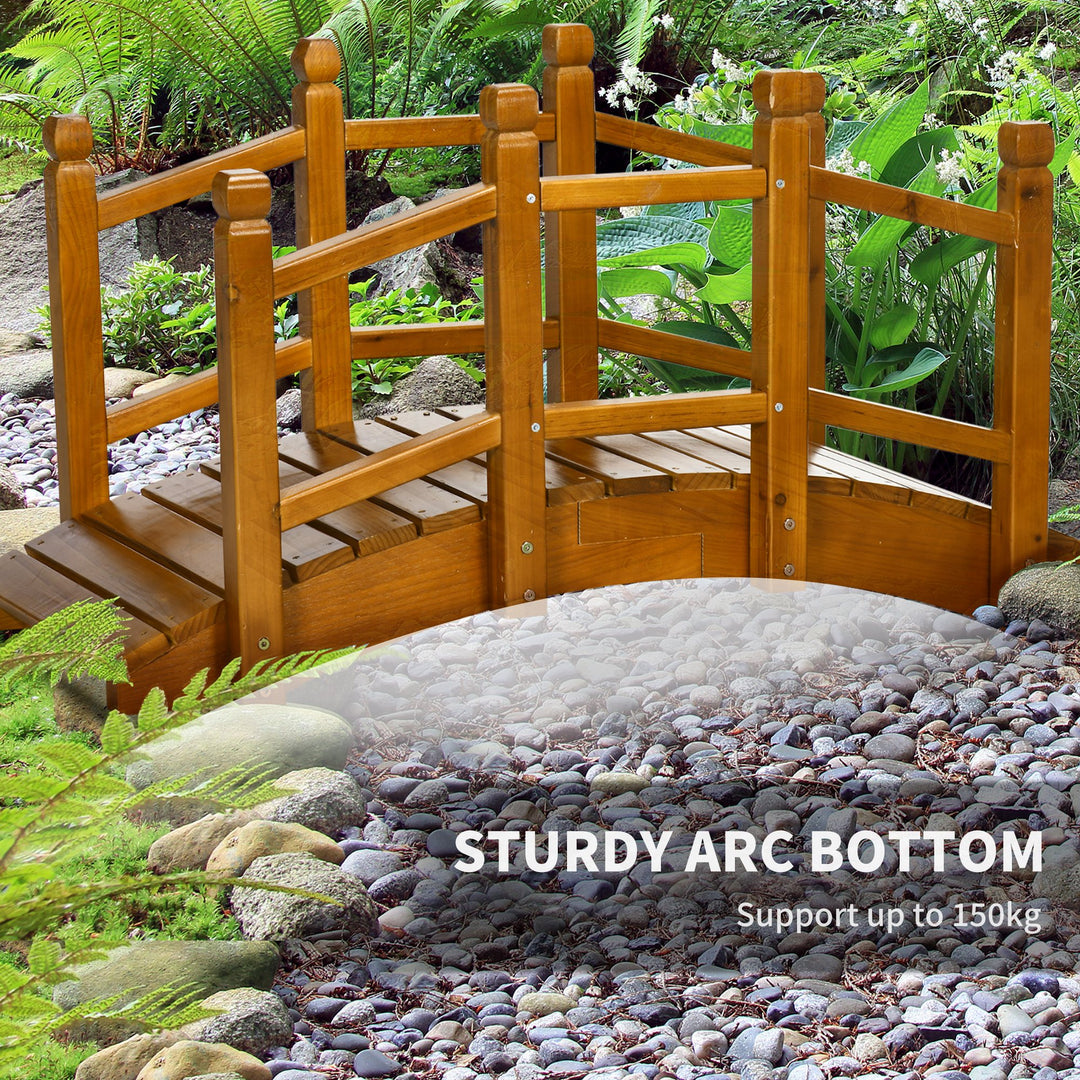 Wooden Garden Bridge with Safety Railings, Arc Footbridge for Pond Bac