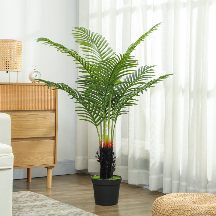 120cm Artificial Areca Palm Tree with 9 PE Leaves, Decorative Artificial Plant with Plastic Pot and Flocked Soil, Fake Plant for Home Office Decor, Green