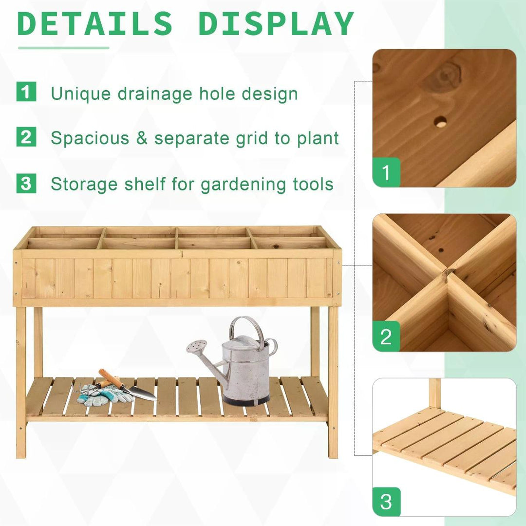 Outsunny Garden Wooden Planters, Flower Box Raised, Rectangular 8 Compartment Plant Stand, Oak Tone | Aosom UK