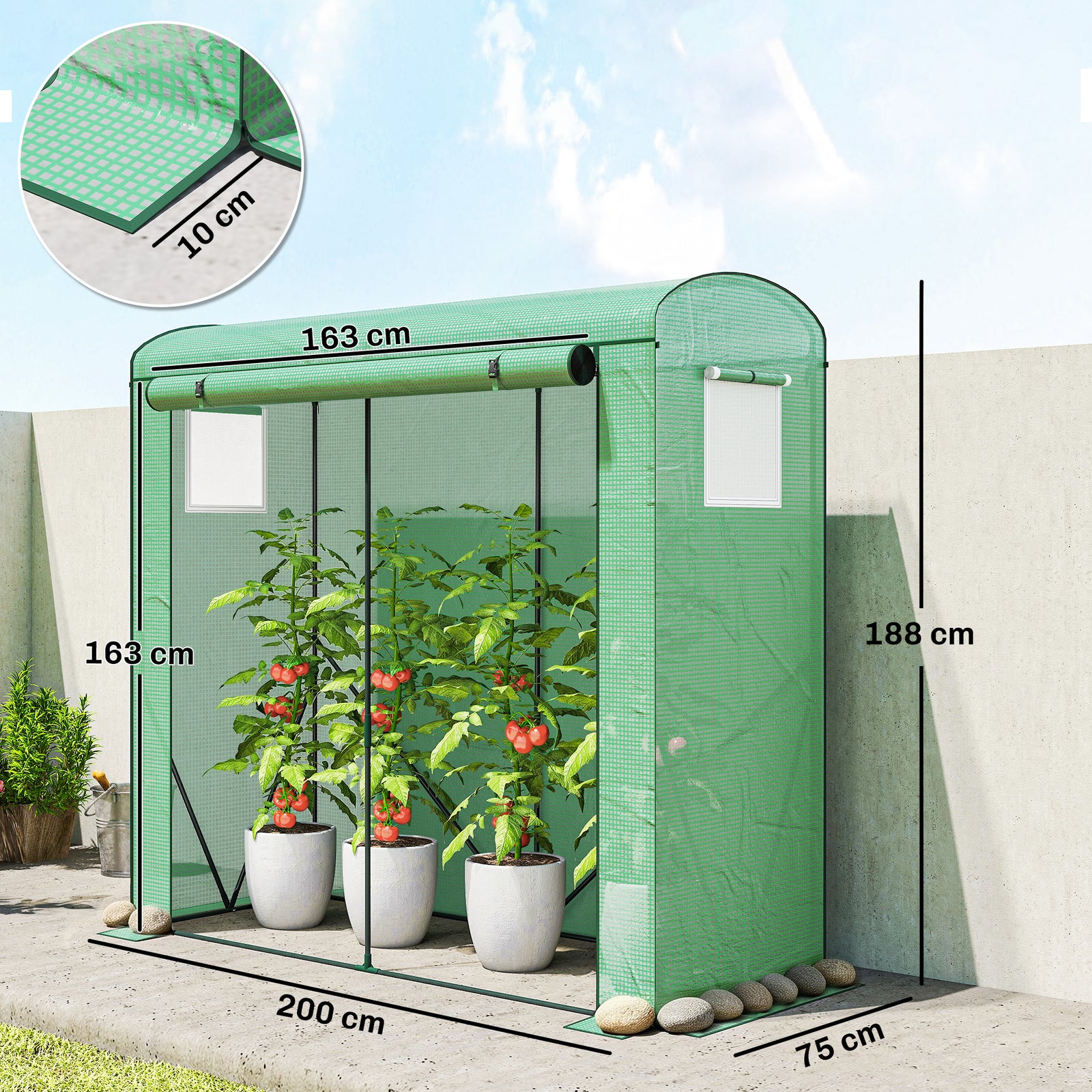 Mini Greenhouse, Garden Tomato Growhouse with Roll-Up Door and 2 Mesh 