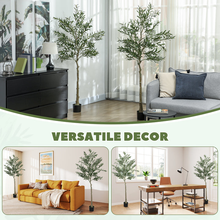 Set of 2 6ft/ 180cm Decorative Artificial Plant, Silk Olive Tree with 900 Leaves and 40 Olive Fruits in Pot, Fake Plant for Home, Office, Living Room, Indoor Decor