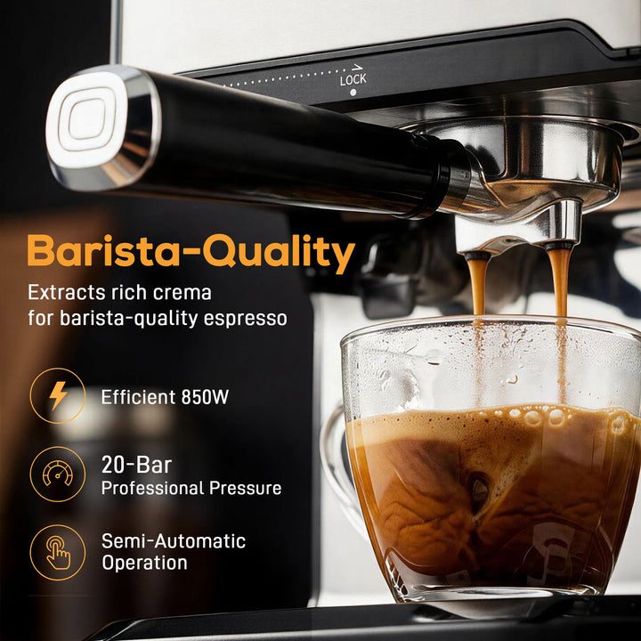 Espresso Machine, 20-Bar Cappuccino Coffee Maker with Frother Wand, 1.