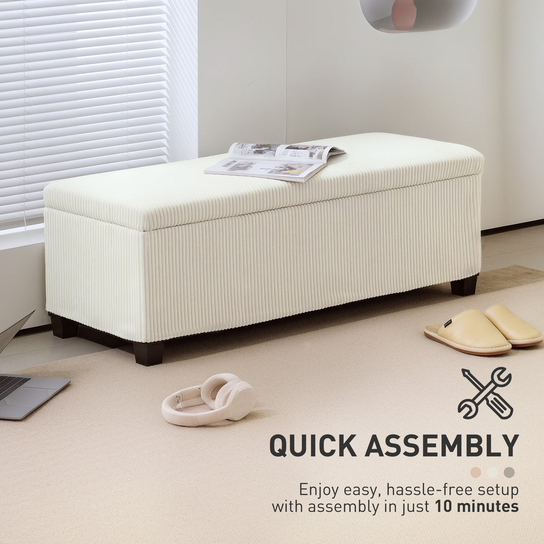 Storage Ottoman Bench, Corduroy Footstool with Removable Lid and Legs, 112cm Storage Chest Box for Living Room, Bedroom, Hallway, Beige