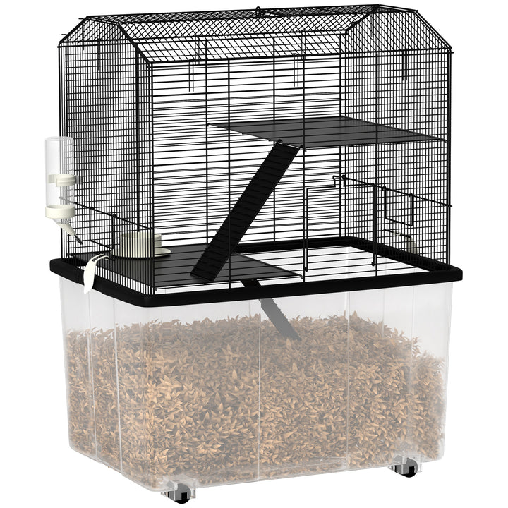 Three-Tier Gerbil Cage, Hamster Cage for Dwarf Hamster, Syrian Hamster w/ Wheels, Deep Bottom, Food Dish, Water Bottle