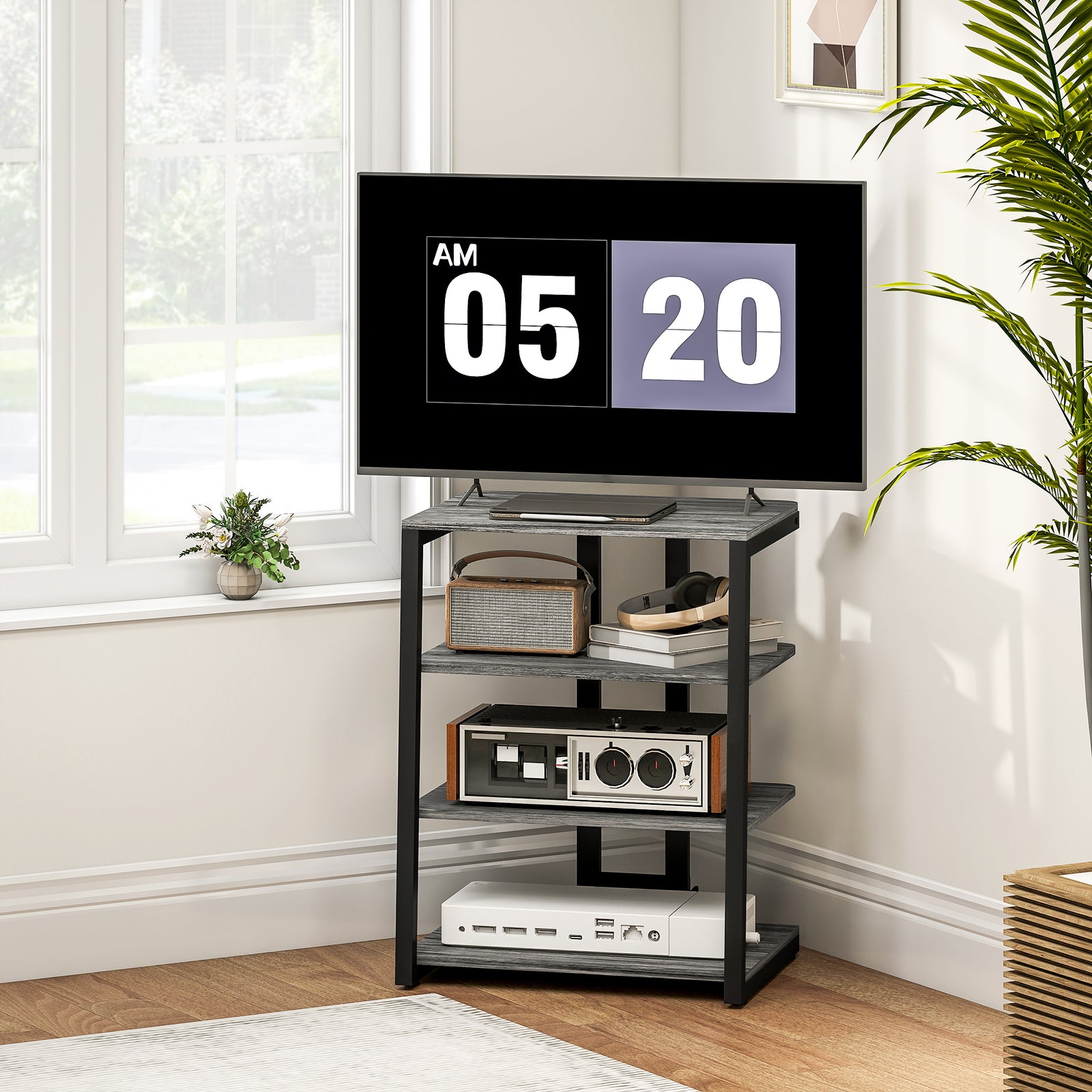 HiFi Stand, with Four Storage Shelves - Dark Grey