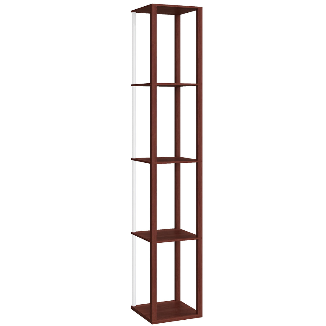 RGB LED Floor Lamp with Shelves, Modern Dimmable Standing Lamp with Remote Control, Adjustable Brightness & Speed for Living Room, Bedroom, Office, Brown