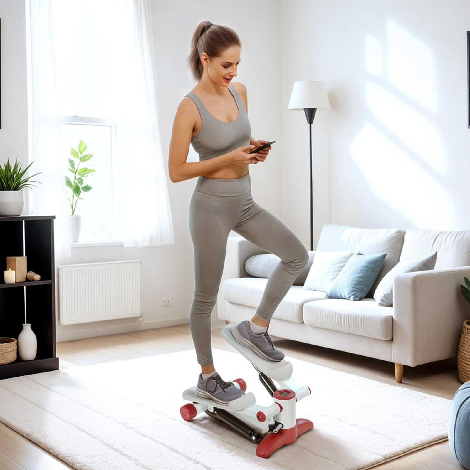 SPORTNOW Mini Stepper Machine, with LCD Monitor, Non-Slip Pedals, Grey