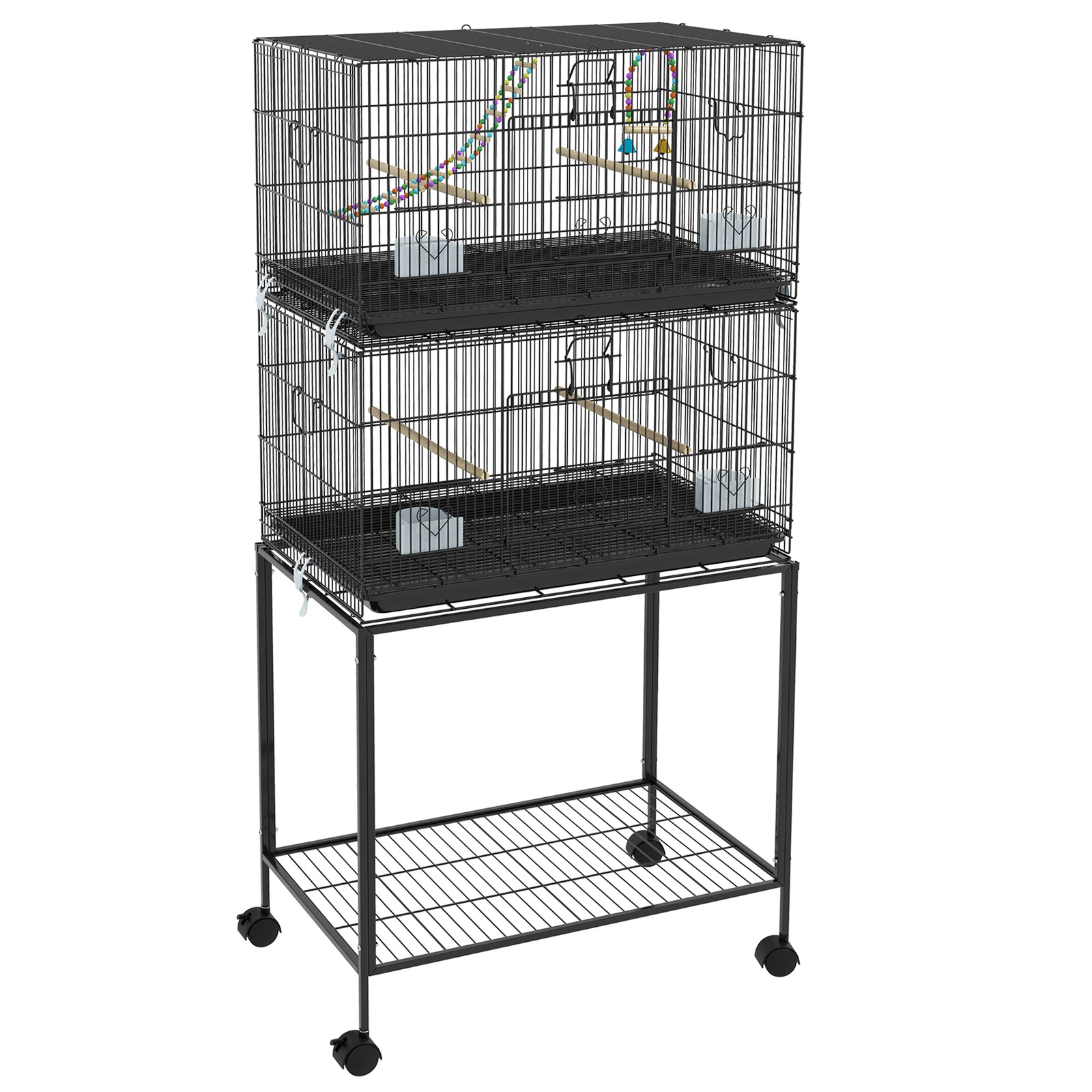 Two-Tier Bird Cage on Wheels, with Stand, for Small Birds