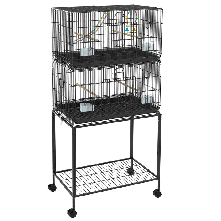 Two-Tier Bird Cage on Wheels, with Stand, for Small Birds