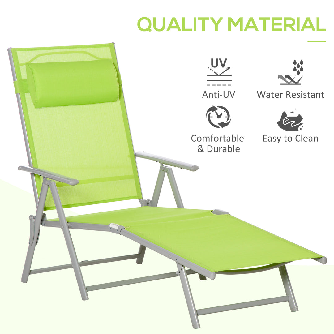 MCL Folding Sun Lounger, Outdoor Chaise Lounge Recliner with Pillow and 7 Adjustable Backrest for Lawn, Garden