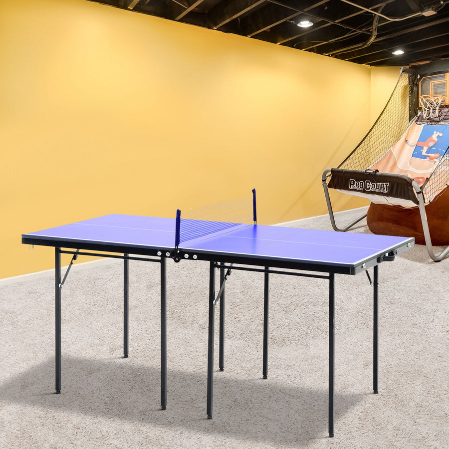 Folding 5ft Mini Compact Table Tennis Top Ping Pong Table Set Professional Net Games Sports Training Play Blue