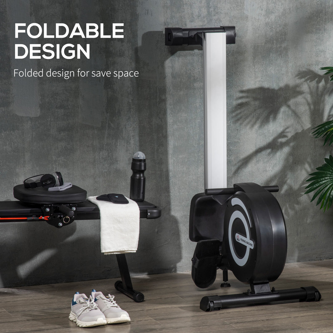 MCL Folding Rowing Machine, Magnetic Rower Machine with 8 Levels Quiet Resistance, LCD Monitor, Wheels, Aluminium Slide Rail, Vertical Storage, 102kg Weight Capacity for Home Gym Cardio Training