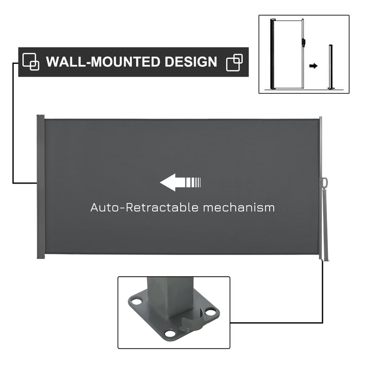 Retractable Sun Side Awning Screen Fence Patio Garden Wall Balcony Screening Panel Outdoor Blind Privacy Divider (3x1.6M, Grey)
