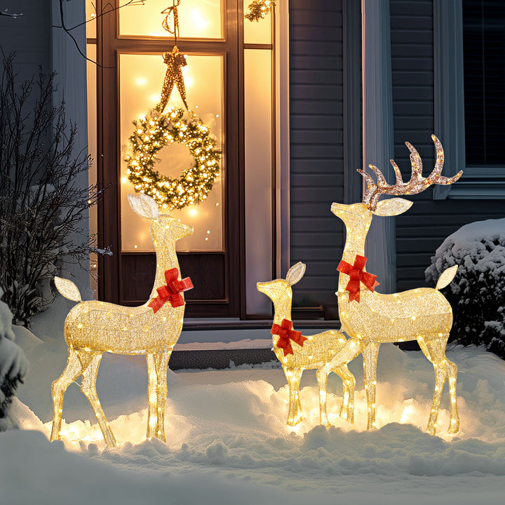 Lighted Reindeer Christmas Decorations Outdoor, 3-Piece Light Up Deer 