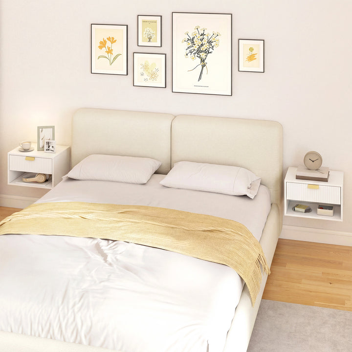 Set of 2 Wall Mounted Nightstands, Floating Bedside Tables with Fluted